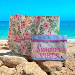 Tropical Canvas Beach Bag & Swimsuit Pouch